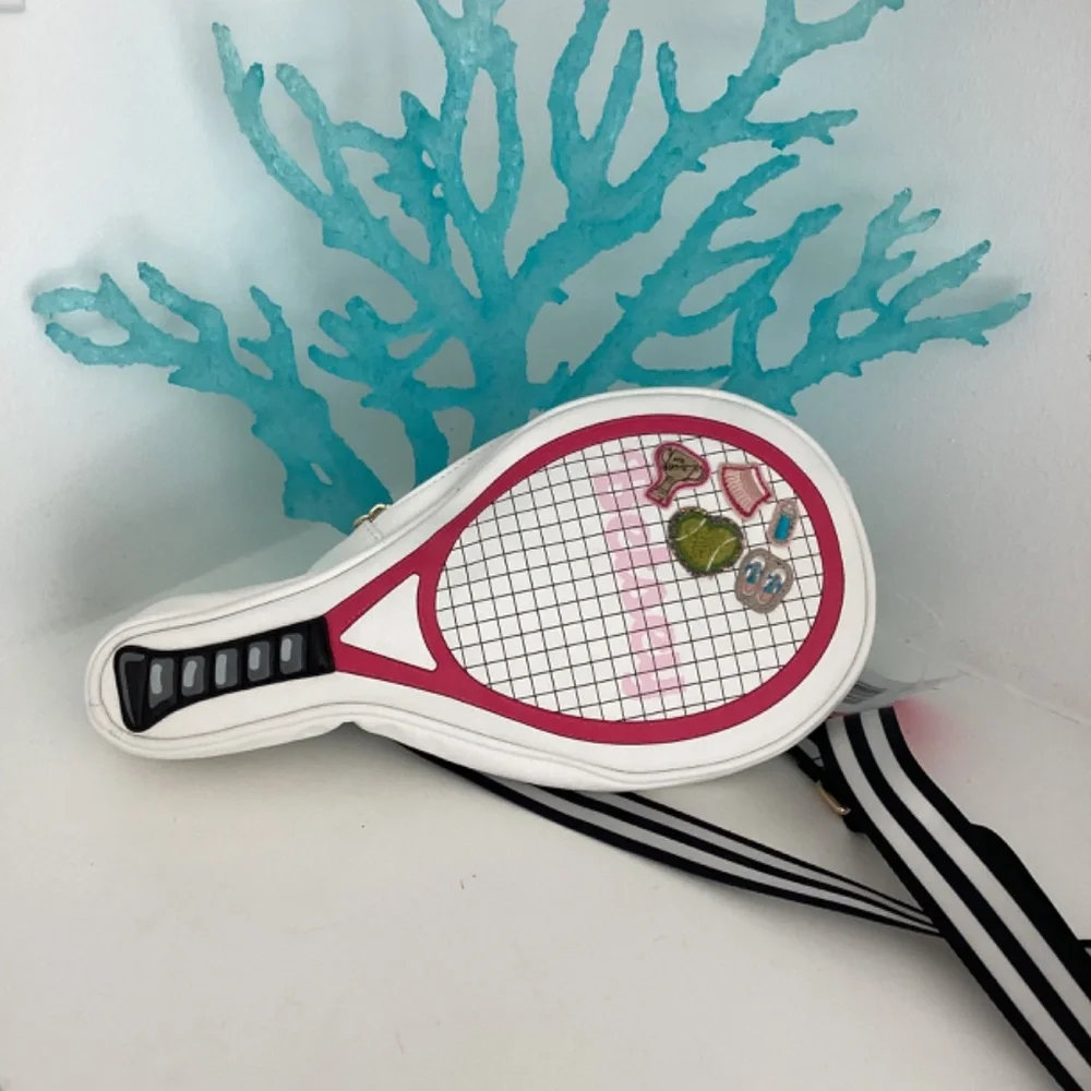 NWT BETSEY JOHNSON TENNIS RACKET CROSSBODY PURSE BAG WHITE